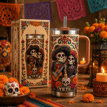 💀 🎸 Personalized Día de los Muertos Sugar Skull Couple 40oz Tumbler