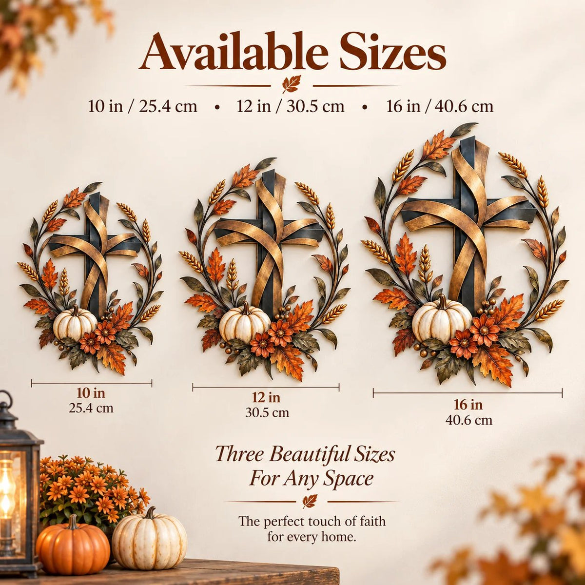 🍂 Autumn Harvest Cross Metal Wall Decor With White Pumpkin
