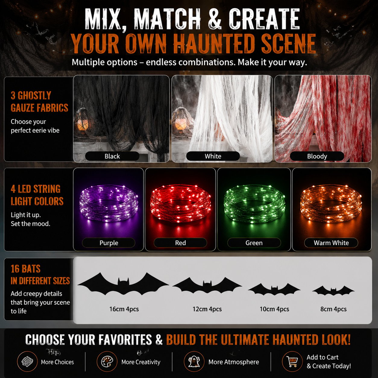 🕸️💡 Haunted Hallway Makeover Set – Gauze, Glow & Bat Decor for Spooky Halloween Scenes