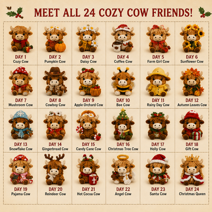 2026 Highland Cow Crochet Advent Calendar – 24 Days of Cozy Cow Friends