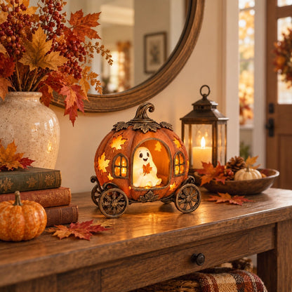 Lighted Ghost Pumpkin Carriage Figurine🎃