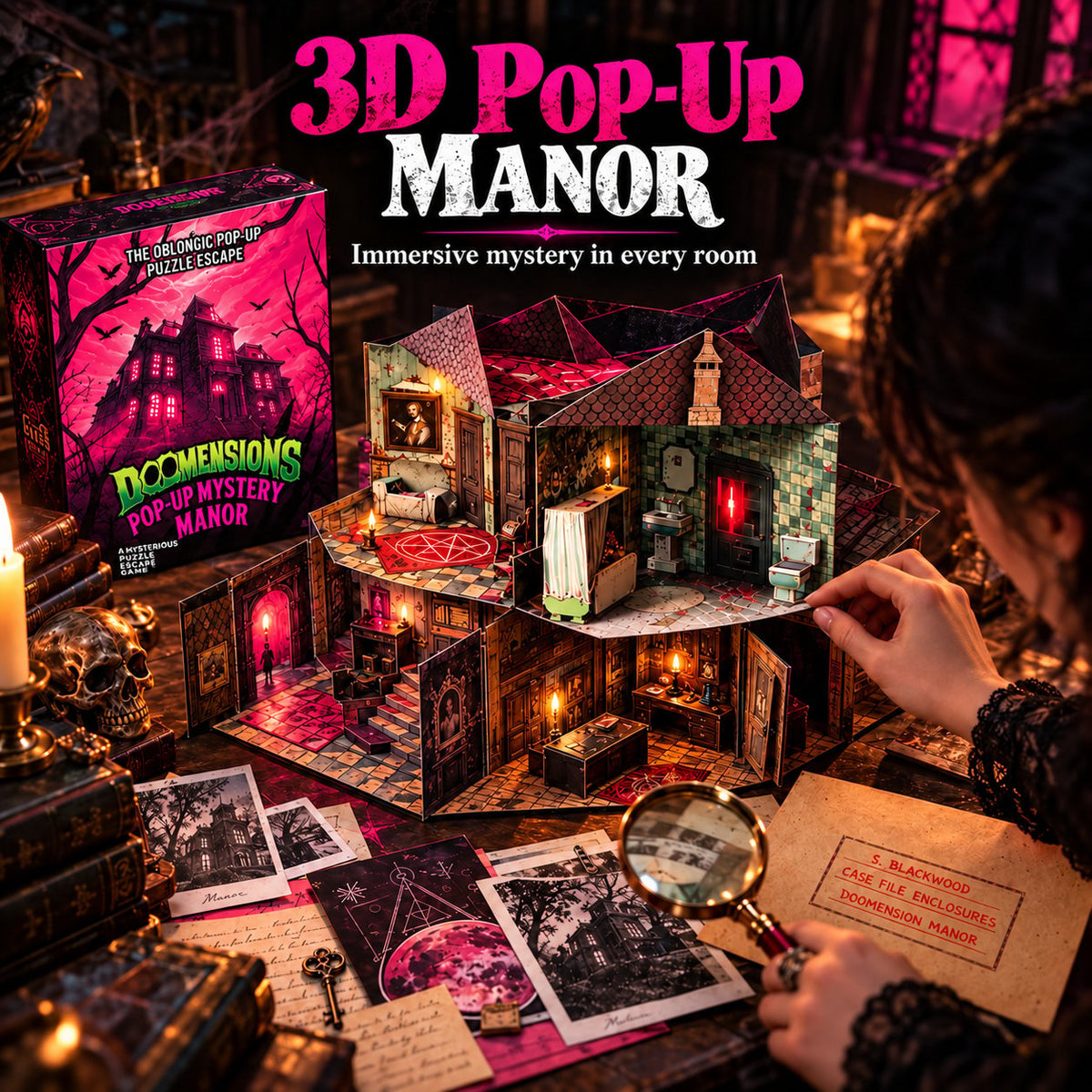Dark Mansion Pop-Up Detective Puzzle Box, Immersive Mystery Adventure for Weekend Game Parties