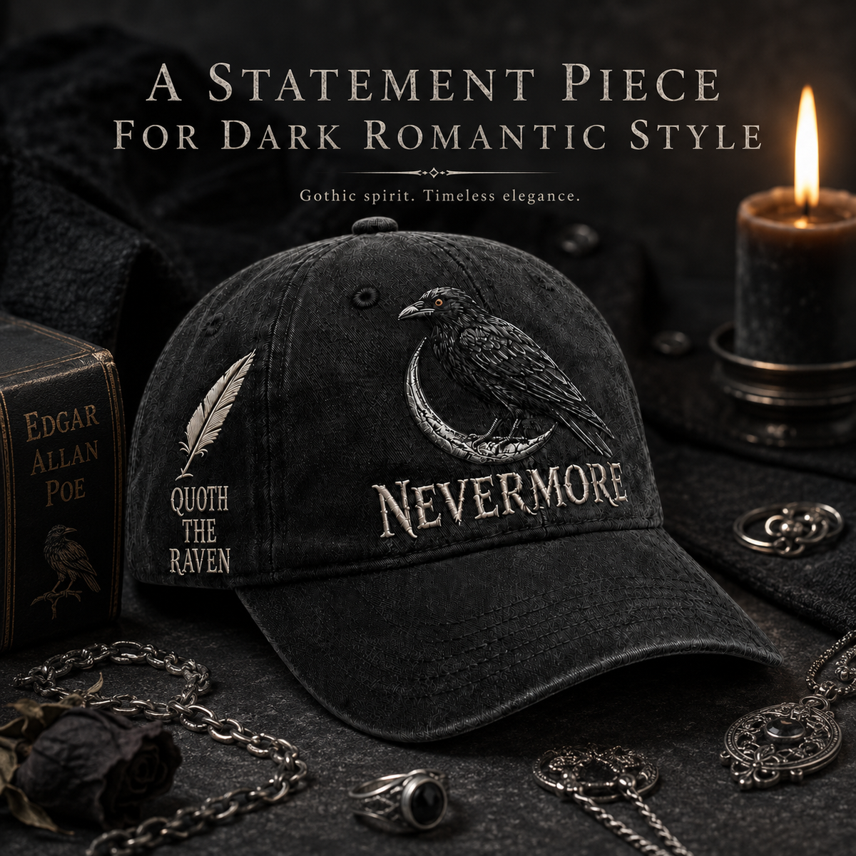 ⬛🐦Nevermore Raven Vintage Cap | Gothic Bird Lover Hat