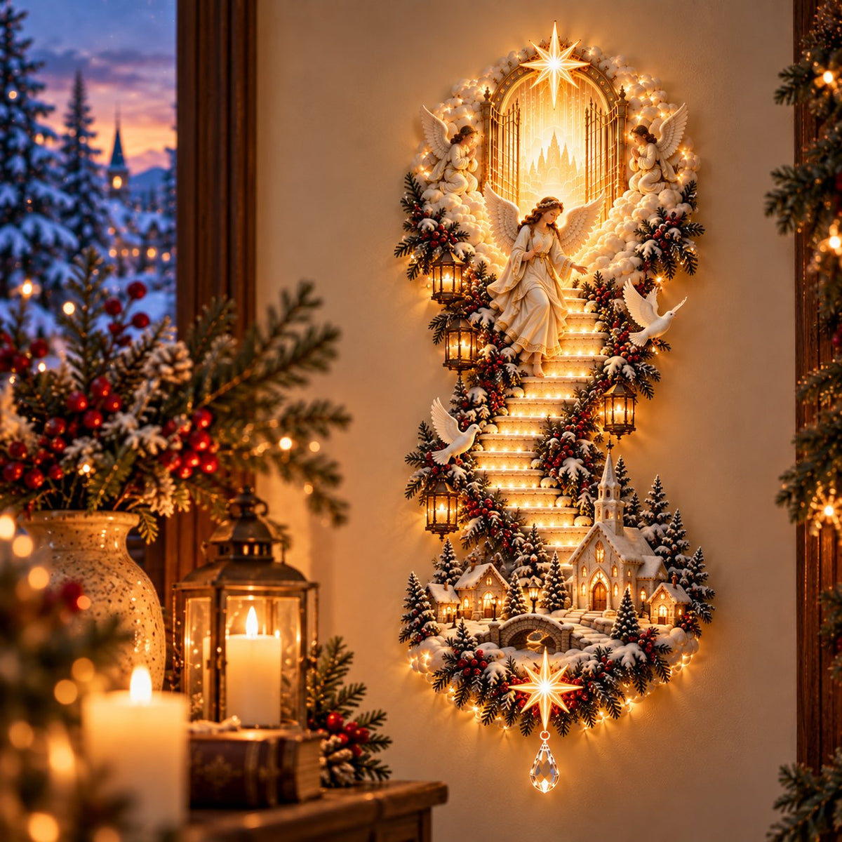 ✨ Jesus Light of Heaven Christmas Wall Hanging | Illuminated Nativity Stairway Decor ✝️