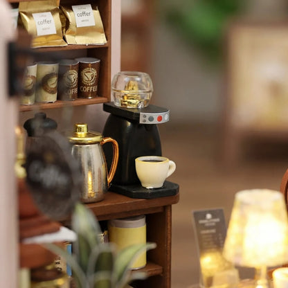 ☕✨ Cozy DIY Miniature Coffee Shop Kit – 95+ Pieces with Warm LED Light