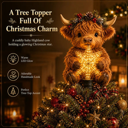 🎄Illuminated tree topper “Baby Highland cow with star”✨