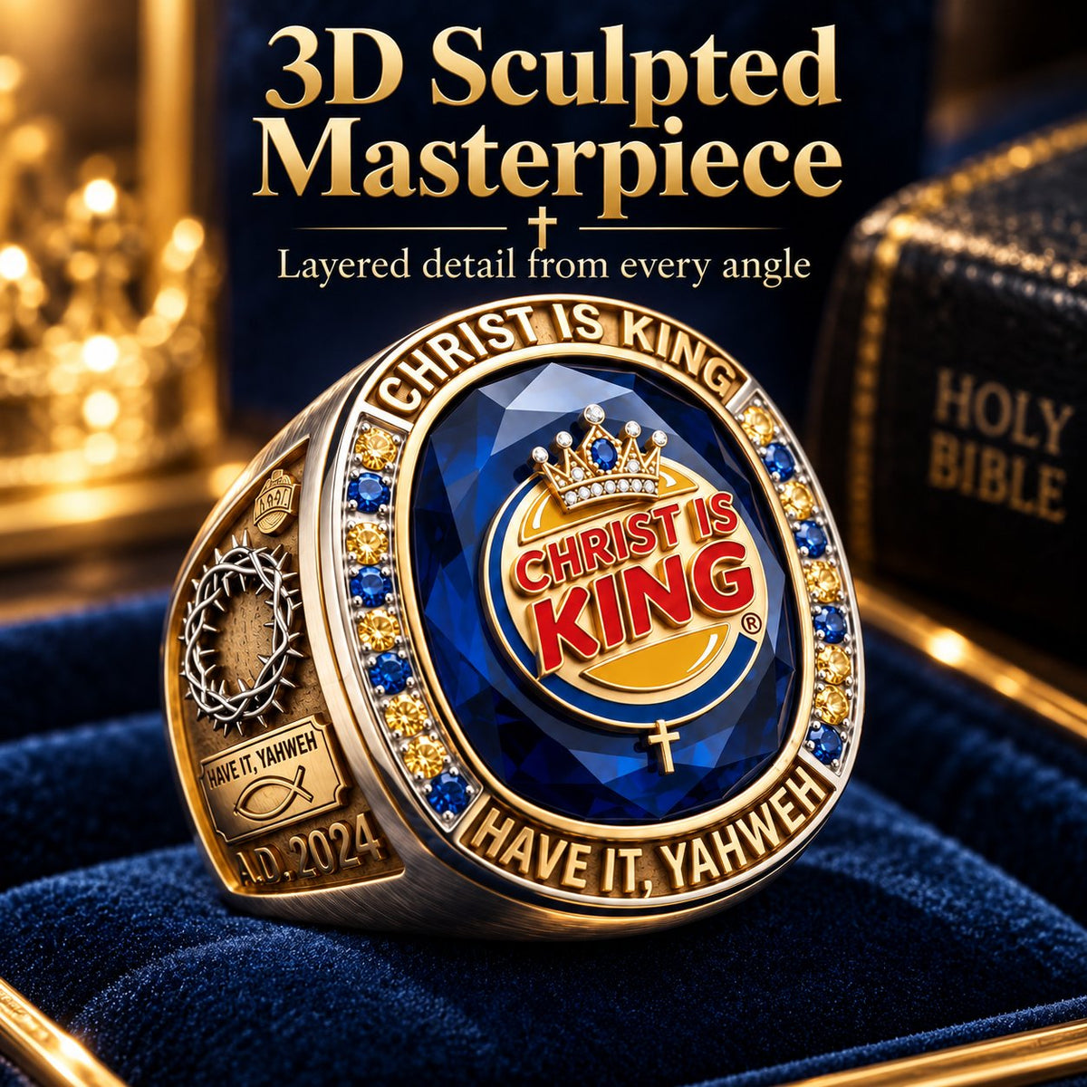 Christ Is King 3D Sculpted Ring | Armor-Grade Devotion ✨👑