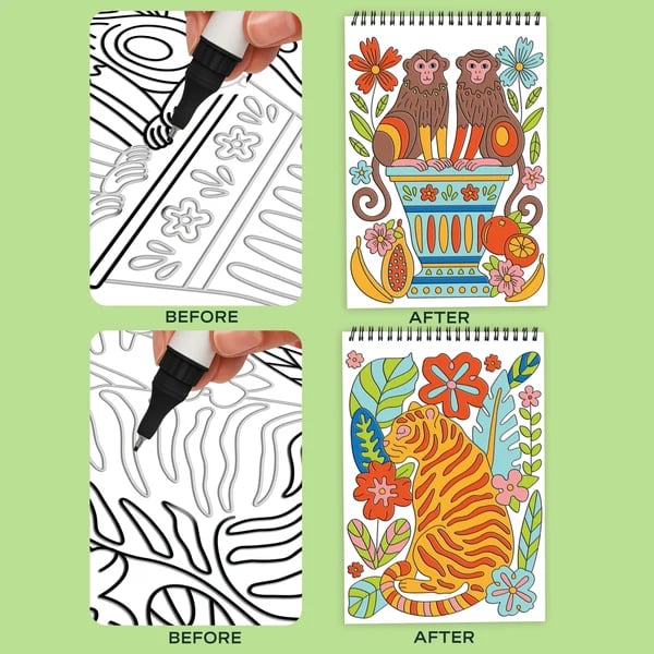 🌿 Trace-By-Groove Guided Flow Art Coloring Pad with Double-Sided Markers 🎨
