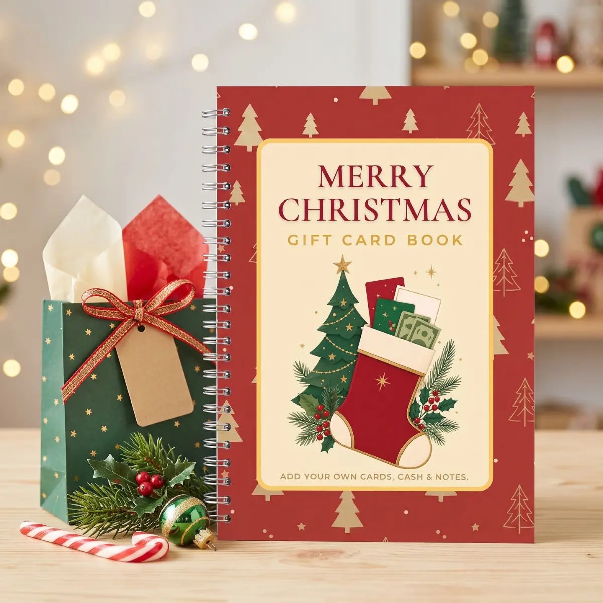 🎁🎅 Merry Christmas Gift Card Book – 14 Festive Pages, Holds Up to 22 Gift Cards