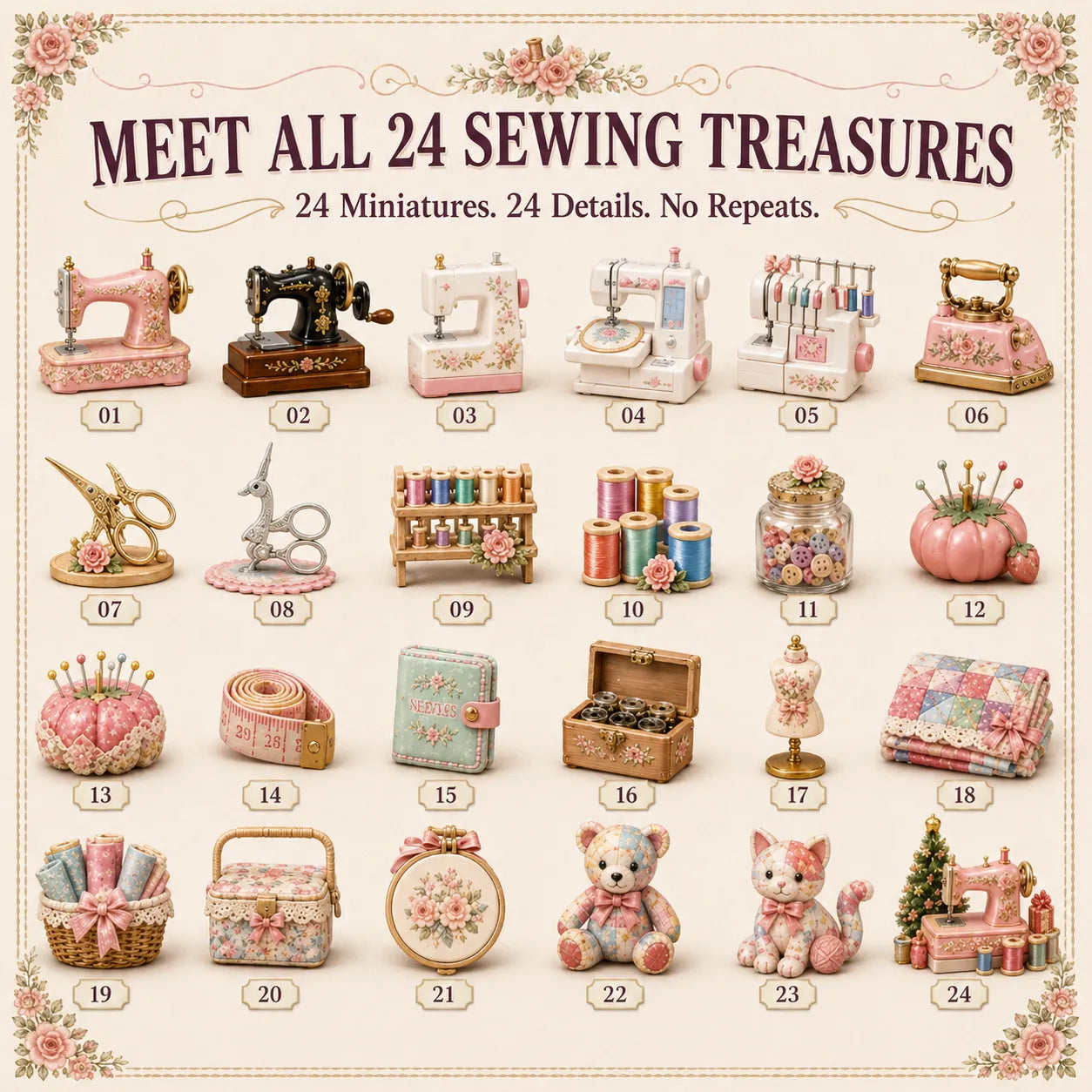 🧵24 Days Of Sewing Magic Advent Calendar | 24 Sewing-Inspired Miniatures for Craft Lovers, Quilters & Handmade Enthusiasts 🎁