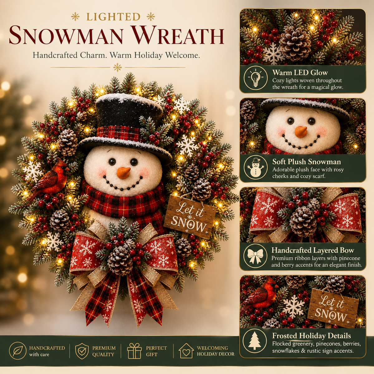 🎁Hot Sale 40% OFF⛄ Snowman Lighted Christmas Wreath✨
