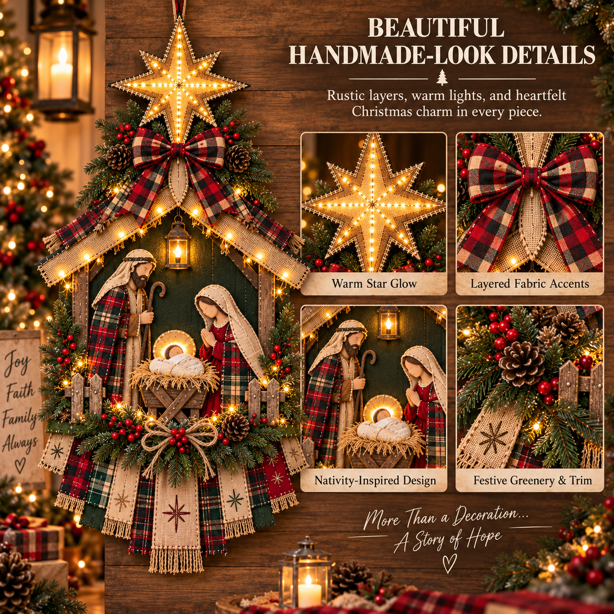 ⏳ Last Day 50% OFF – DIY Lighted Christmas Nativity Scene Door Hanging Kit 🎄