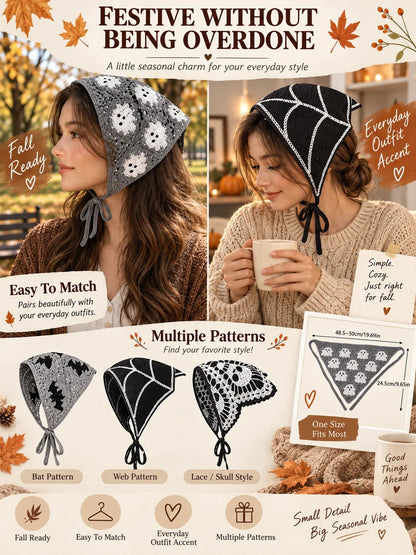 🎃 Halloween Style Deal – Boho Ghost Print Head Scarf 👻 Cute Seasonal Hair Accessory for Festive Looks 🦇