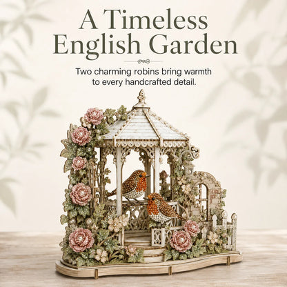 🐦3D Pearl & Diamond Art DIY Kit｜Vintage English Garden Gazebo Wooden Craft Kit