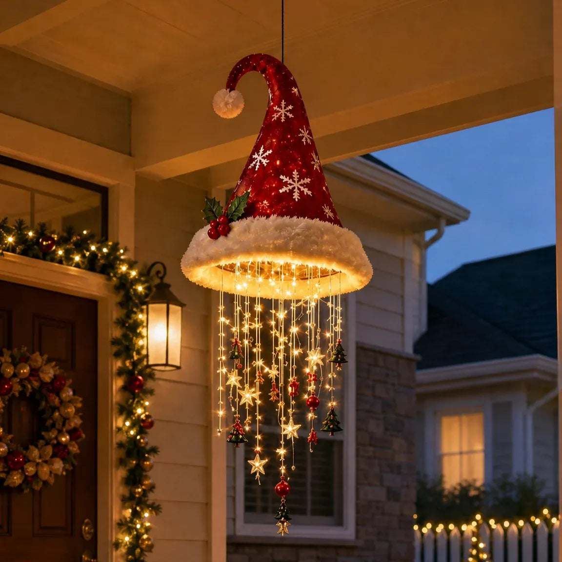 🎅 Lighted Santa Hat Hanging Chandelier 🎄