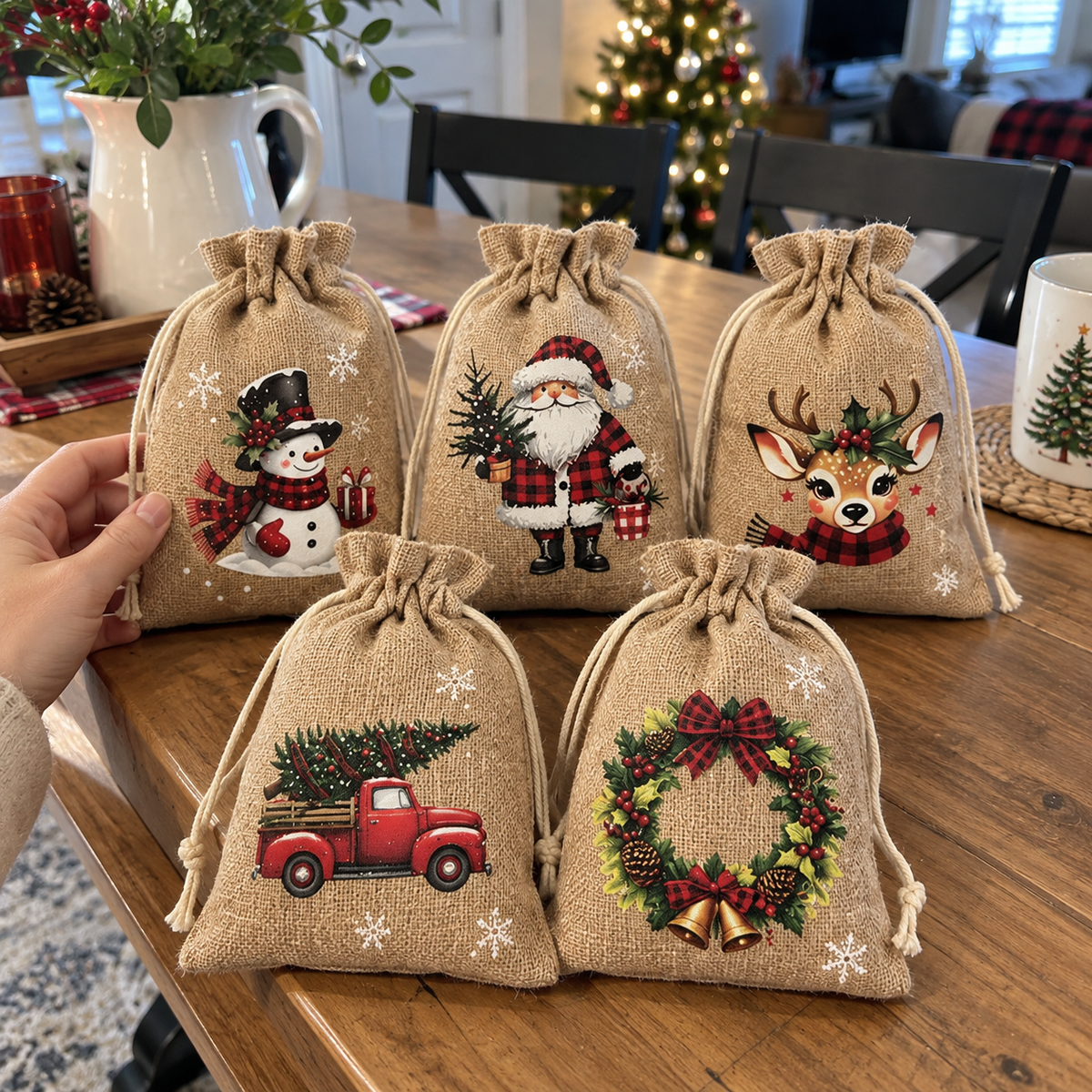 Reusable Christmas Drawstring Gift Bags – 10 × 15 cm