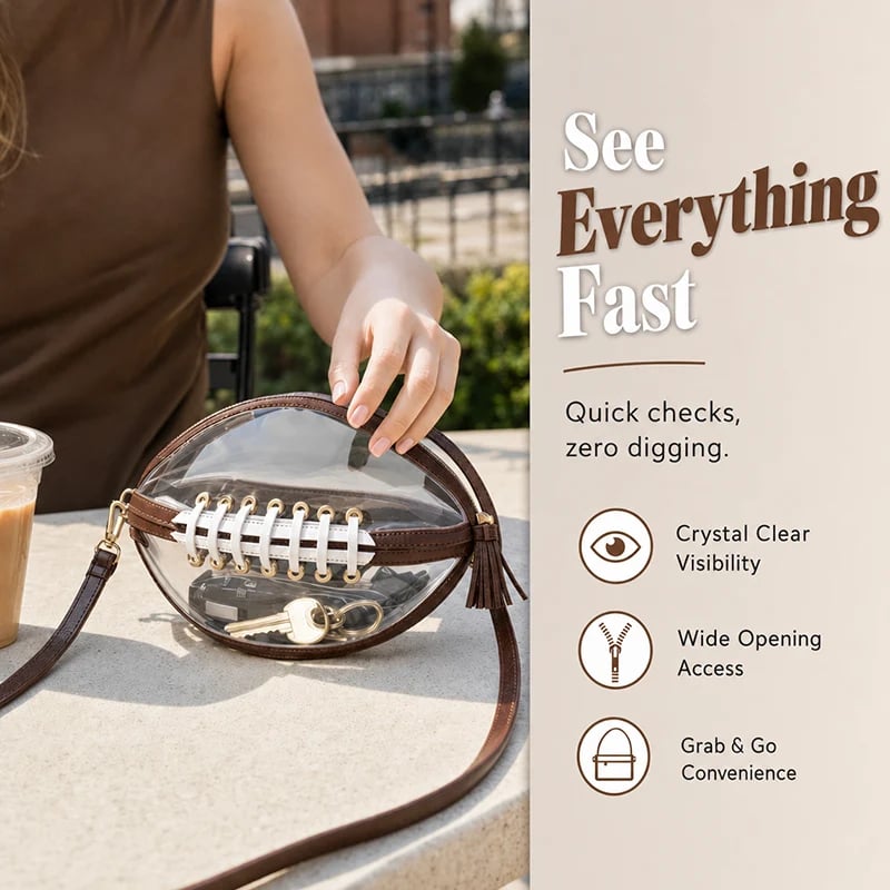 🏈 Clear Football-Shaped Crossbody Bag – Game-Day Style Meets Everyday Convenience