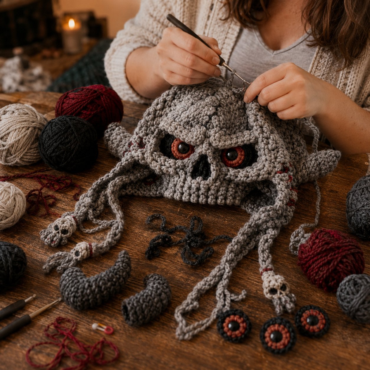 🎭🎃 Halloween Monster Hood DIY Crochet Kit | Premium Soft Yarn Materials with Step-by-Step Guide DIY Handmade Wearable Character Hood 🧶✨