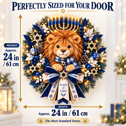 🦁✨ Lion of Judah Hanukkah Lighted Wreath - A Warm & Meaningful Welcome for the Festival of Lights
