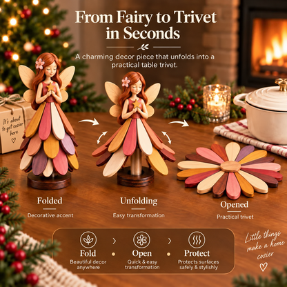 🧚 Fairy Bloom Trivet – Foldable Fairy Decor & Heat-Resistant Table Protector