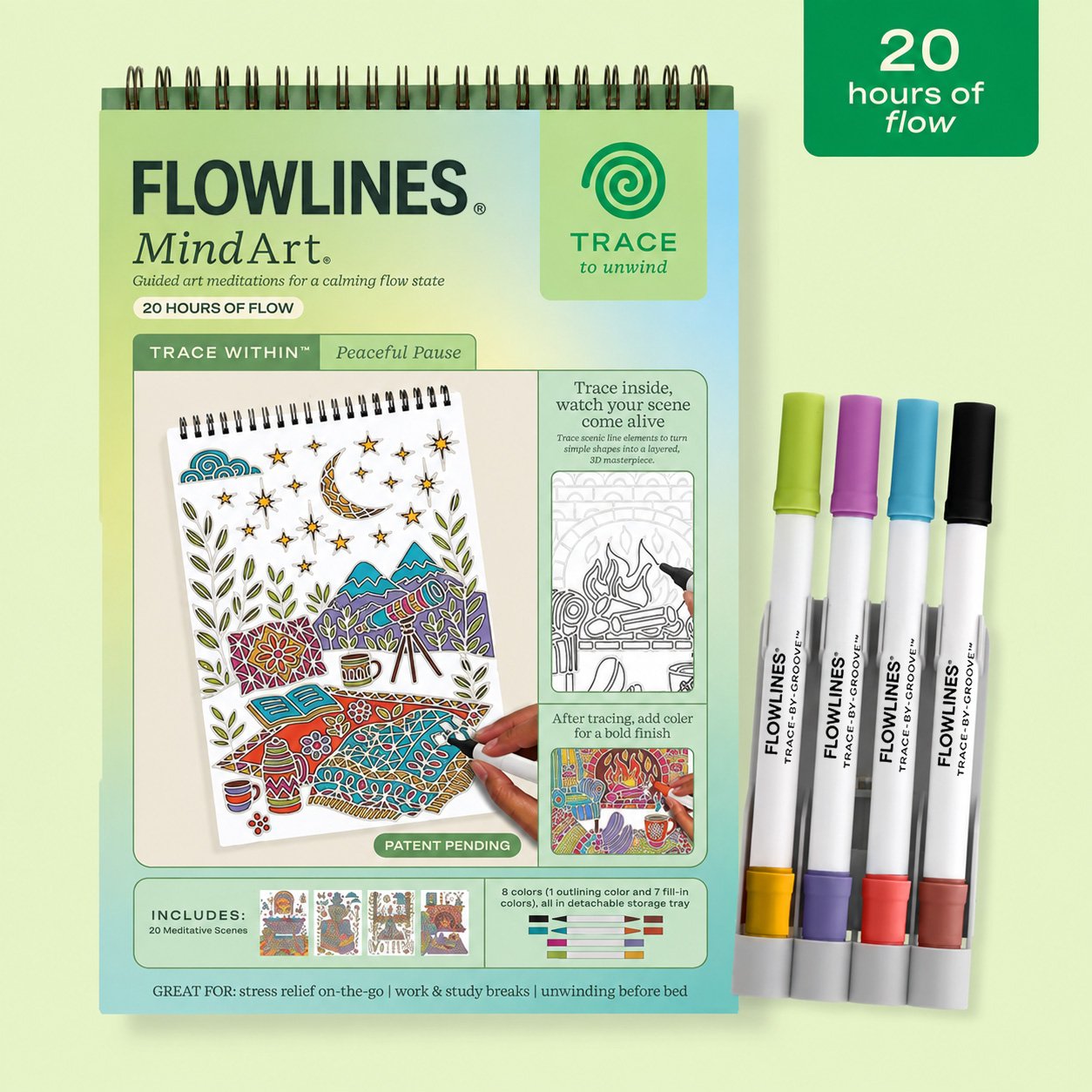 🌿 Trace-By-Groove Guided Flow Art Coloring Pad with Double-Sided Markers 🎨