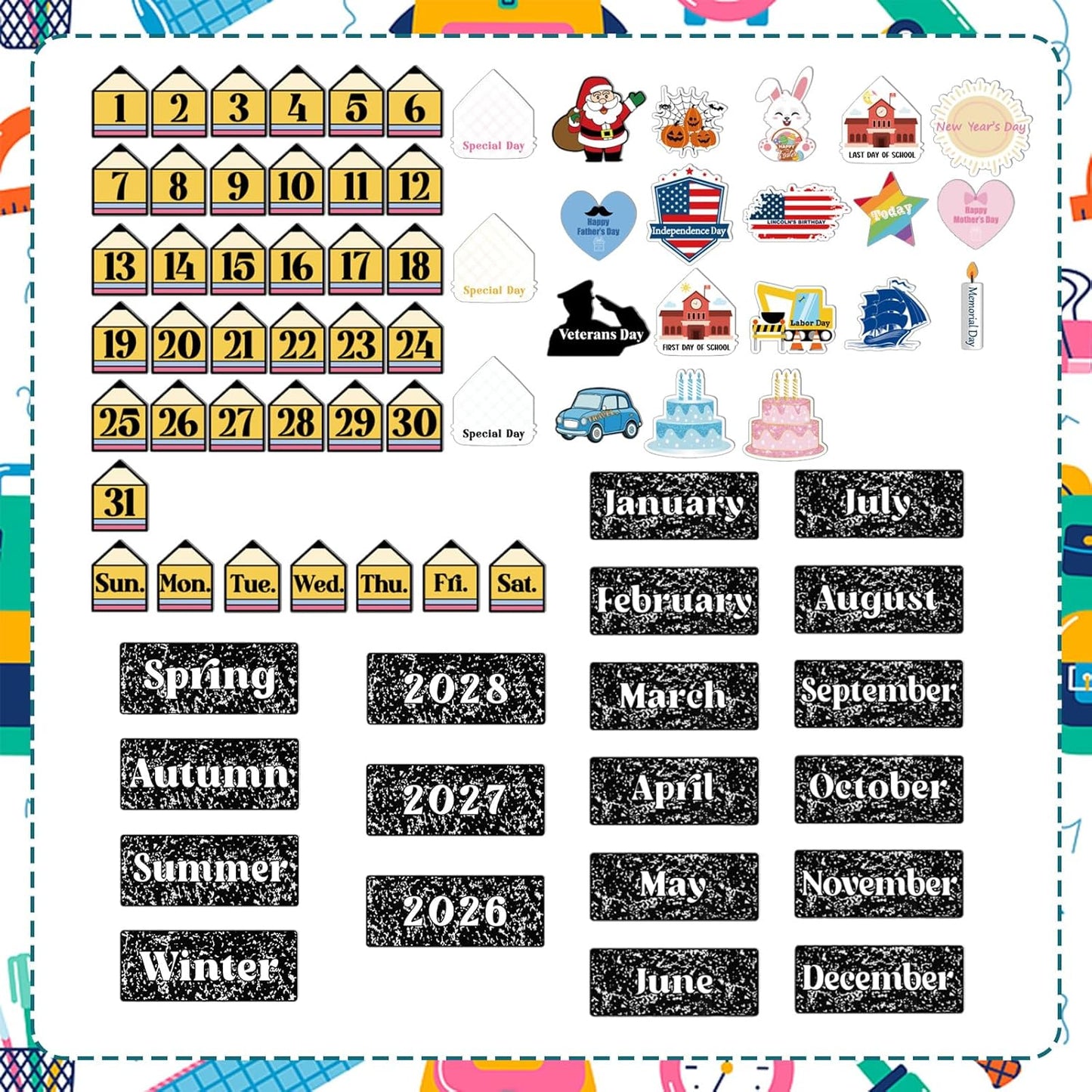 🍎📅 Back to School 2026-2028 Classroom Pencil Calendar Pocket Chart | Fun Learning Tool for Teachers