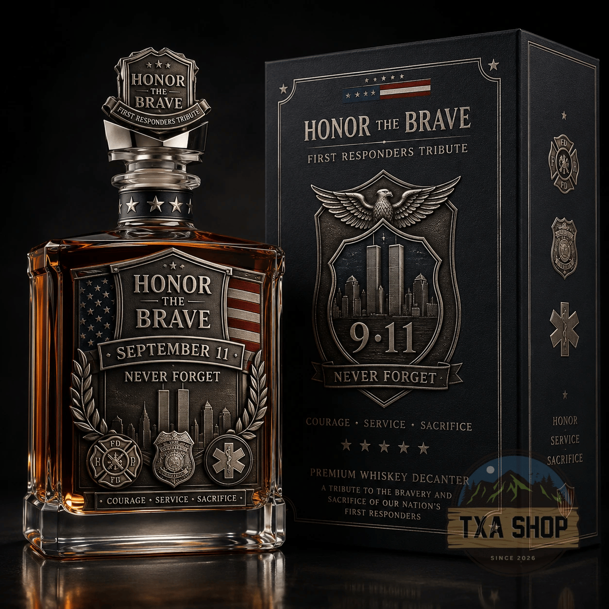Honor the Brave Relief Decanter & Emblem – Hero Commemorative Ornament for Home Bar Display