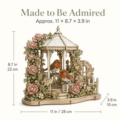 🐦3D Pearl & Diamond Art DIY Kit｜Vintage English Garden Gazebo Wooden Craft Kit