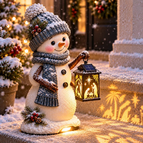 ⛄️🎄Snowman Nativity Glow™ – Solarbetriebene Weihnachts-Stufenleuchte mit Projektion der Heiligen Familie🌙