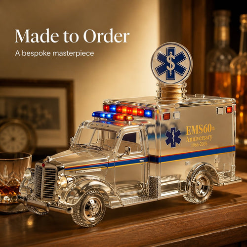🚑 EMS 60th Anniversary Ambulance Model Decanter Bottle