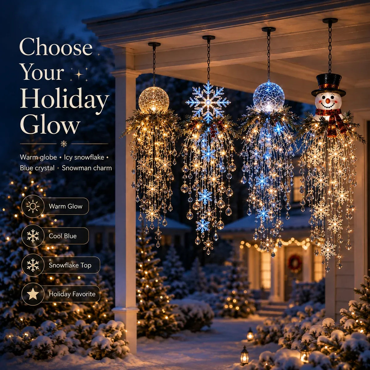 ✨❄️Crystal Cascade Christmas Light™ – Hanging Snowflake & Crystal LED Porch Décor