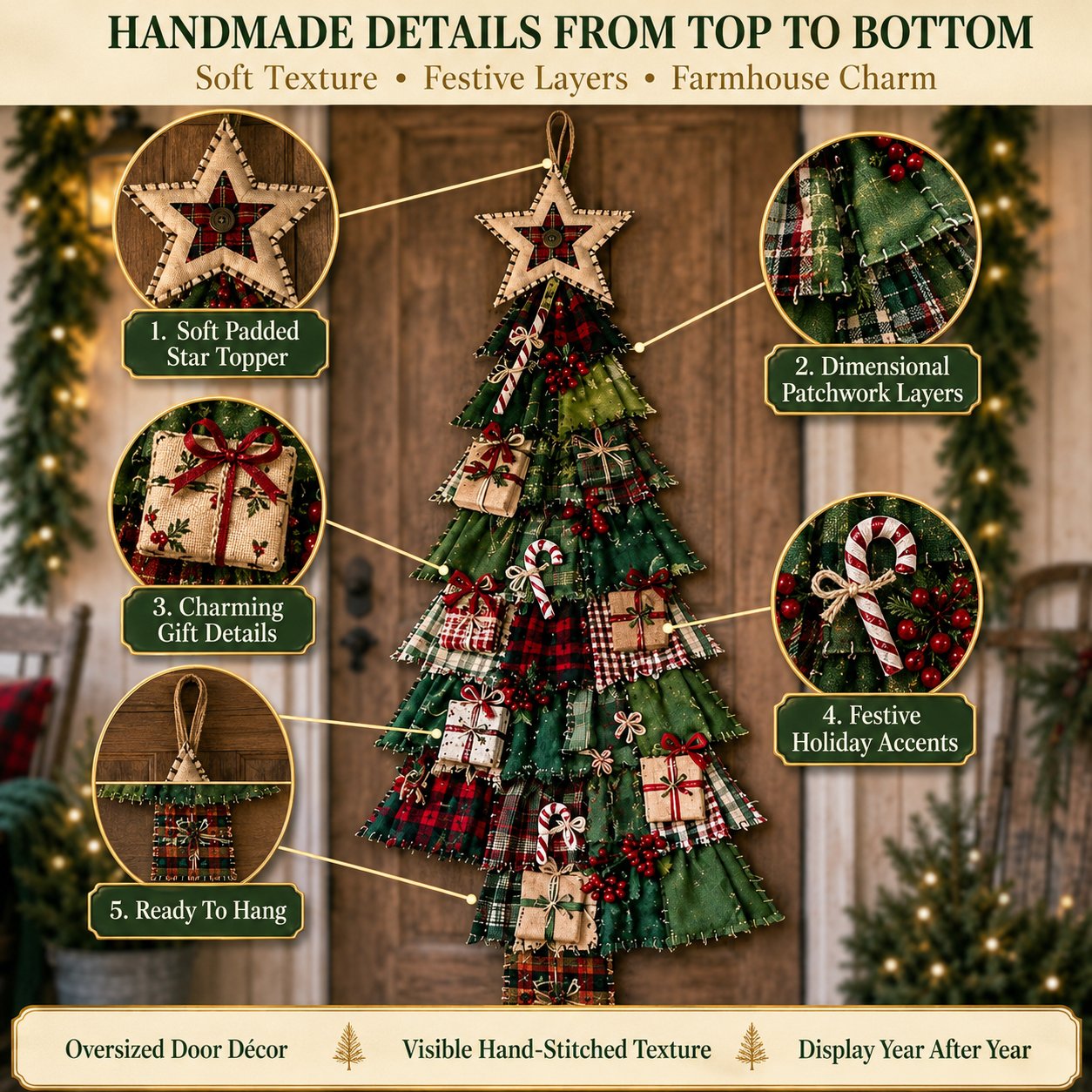 🎄Beginner-Friendly DIY Oversized Patchwork Christmas Tree Door Hanging Kit | Complete Kit with All Tools & Step-by-Step Guide Included 💕