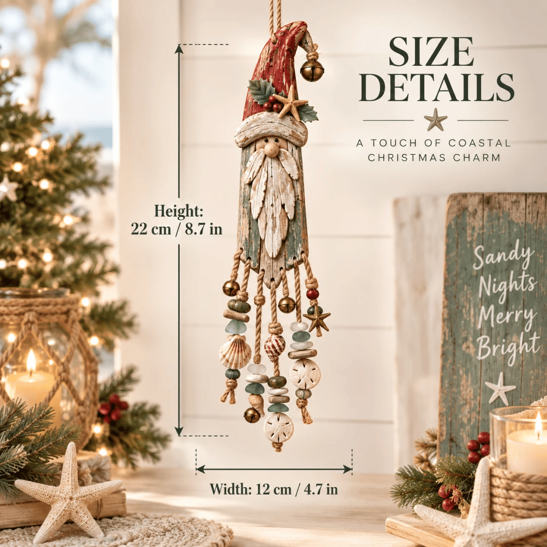 🔔🎄Vintage Coastal Santa Lighted Wall Decor – Beach House Christmas Hanging with Starfish, Shells & Warm Glow🌙