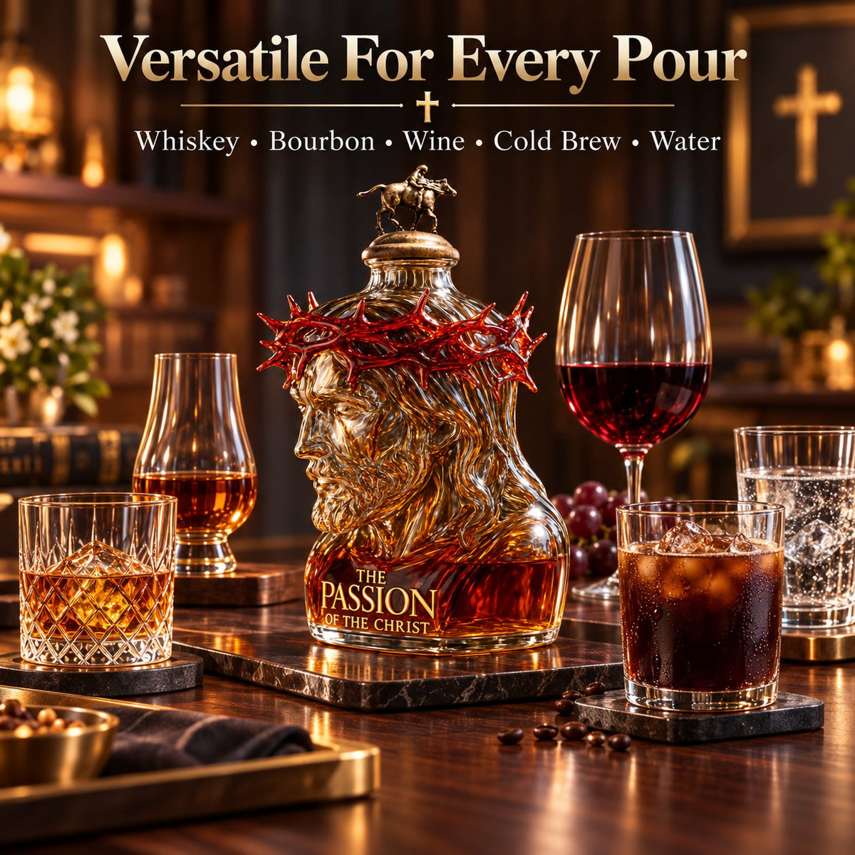Sculpted Passion of the Christ Decanter | Premium Collectible Glass Bottle