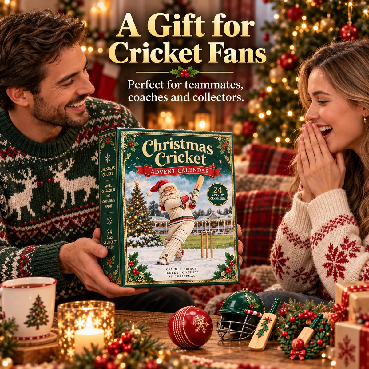 🏏🎄Christmas Cricket Advent Calendar 2026 - 24-Day Festive Countdown, Acrylic Charms Blind Box - Gift For Cricket Lovers