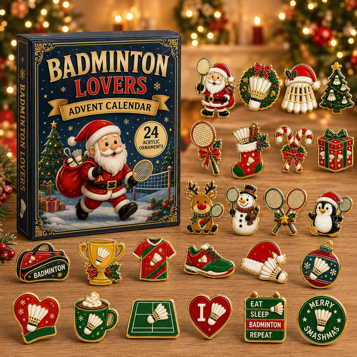 Badminton Lovers Christmas ornaments displayed in a festive holiday setting