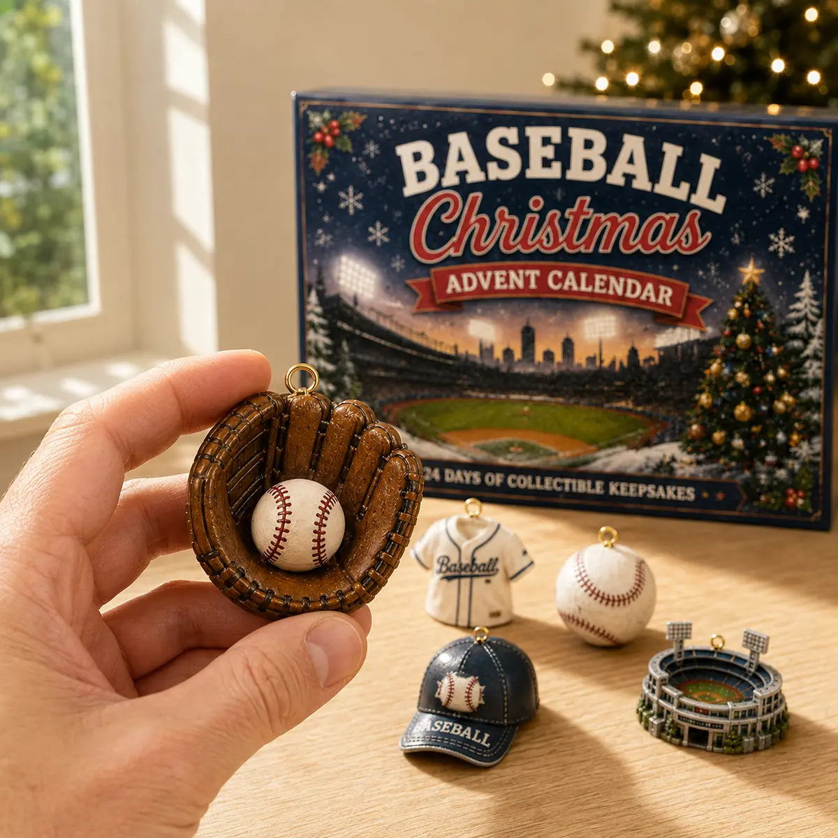 Hand holding a detailed baseball glove keepsake