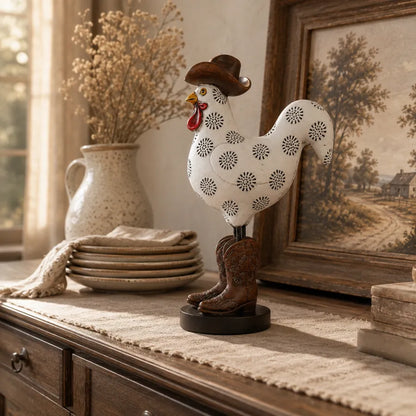 Vintage Cowboy Rooster Sculpture
