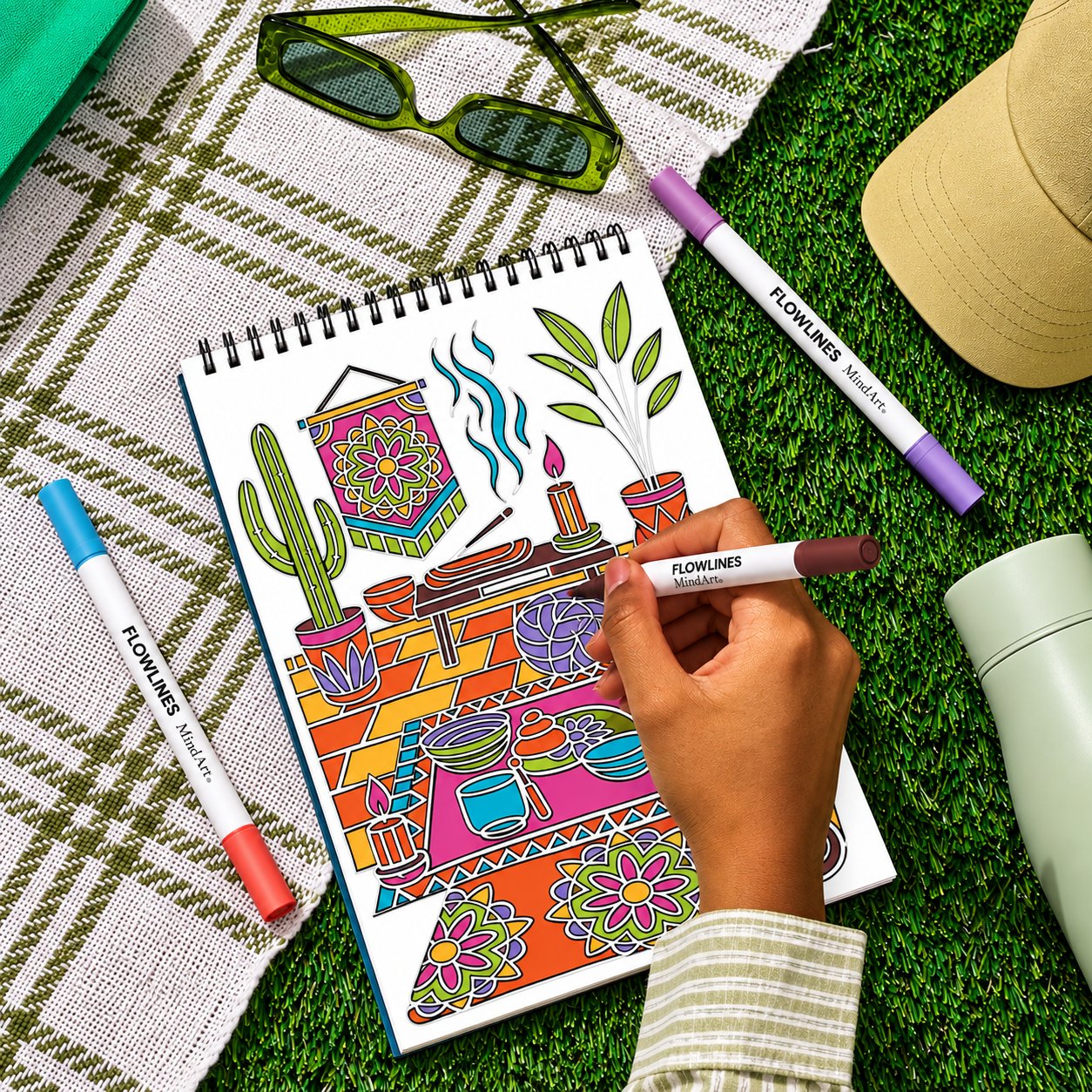 🌿 Trace-By-Groove Guided Flow Art Coloring Pad with Double-Sided Markers 🎨