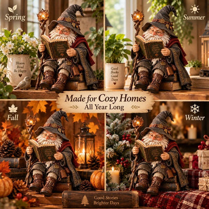 🧙‍♂️ Wise Scholar Gnome, Magical Reading Wizard Figurine