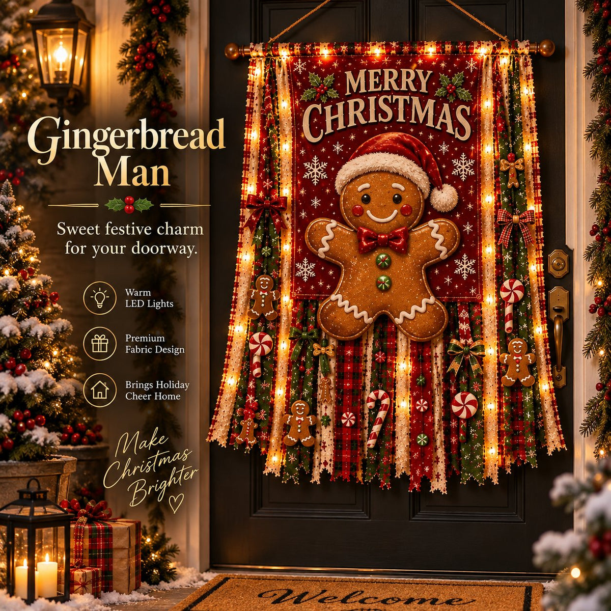 🎄 Beleuchteter Weihnachts-Türbanner – 68,6 × 127 cm, festliche Weihnachtsdekoration für Türen