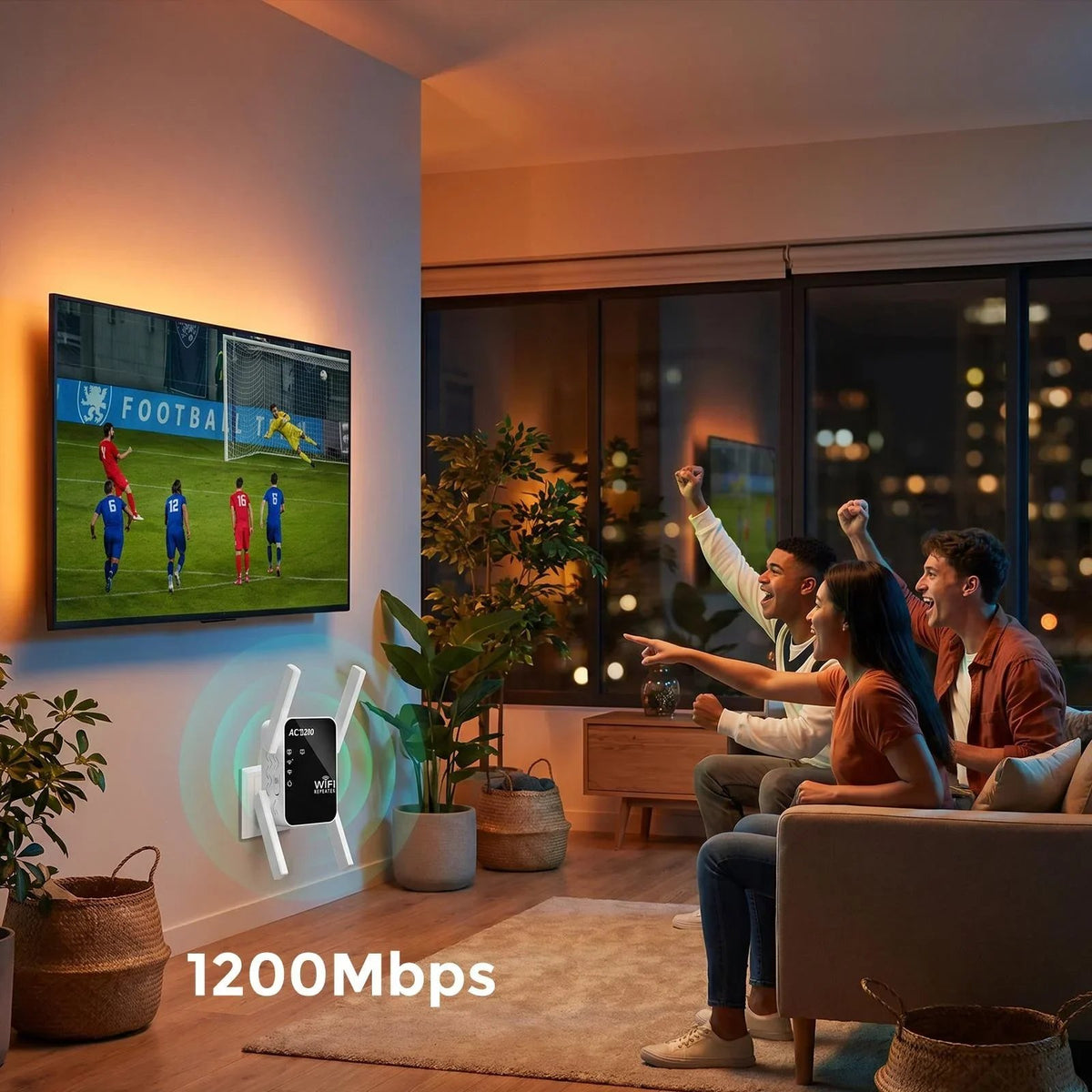 💥🏆📡 WERCHTAY Dual-Band WiFi Extender & Signal Booster – 1200Mbps Long-Range WiFi Repeater for Home with 2 Ethernet Ports, Smart Signal Indicator, WPS 1-Tap Setup & Dead Zone Eliminator