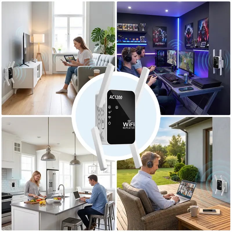 💥🏆📡 WERCHTAY Dual-Band WiFi Extender & Signal Booster – 1200Mbps Long-Range WiFi Repeater for Home with 2 Ethernet Ports, Smart Signal Indicator, WPS 1-Tap Setup & Dead Zone Eliminator