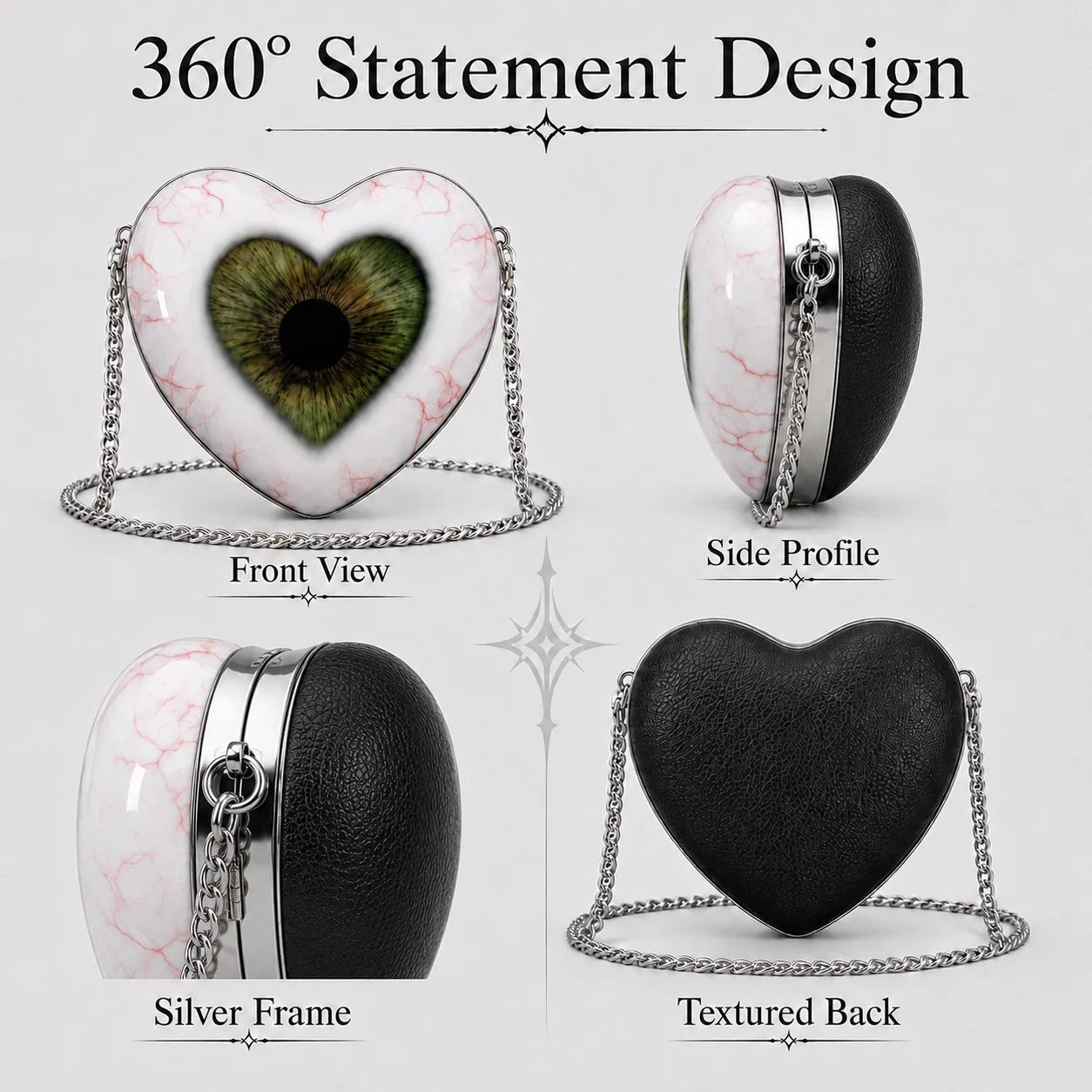Gothic Heart Eye Crossbody Bag – Chain Statement Purse