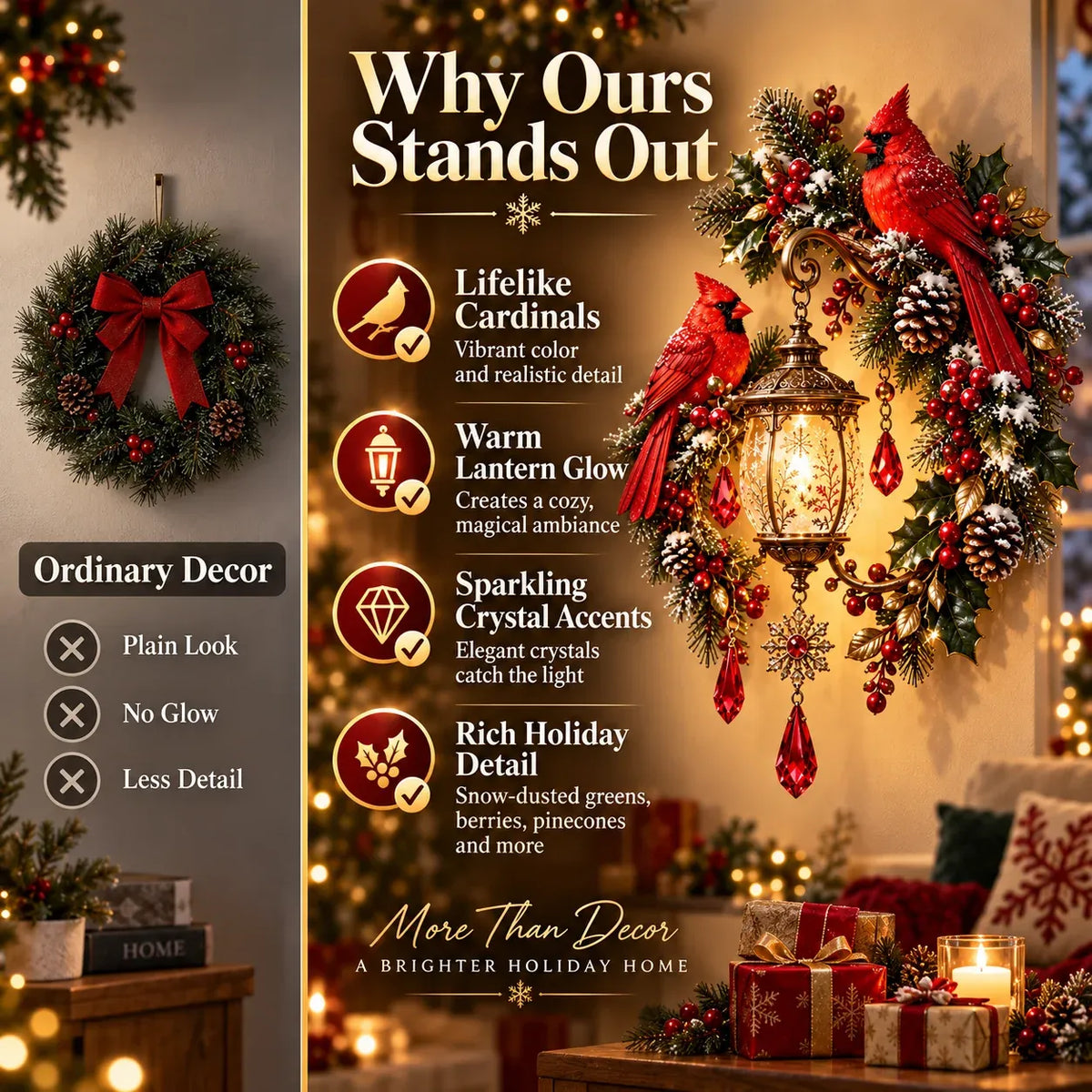⭐HOT SALE 49% OFF✨Cardinal Christmas Lantern Glow™ – Lighted Holiday Wall Decor