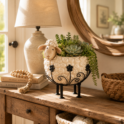 🐑✨Cute Farmhouse Sheep Planter with Iron Stand