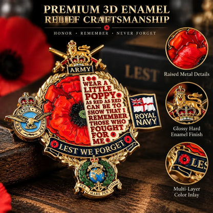 🎖️British Armed Forces “Lest We Forget” Remembrance Poppy Badge | 3.5-Inch 3D Metal Tribute with Army, Navy, RAF & Royal Marines-Inspired Details