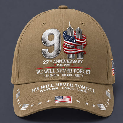 🇺🇸 9/11 25th Anniversary “We Will Never Forget” Memorial Embroidered Cap