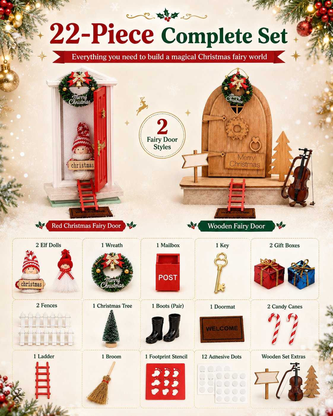 🎅 Magical Christmas Door Decoration – Create A Whimsical Holiday Wonderland At Home✨22 Pcs Red Foam Fairy Door Kit