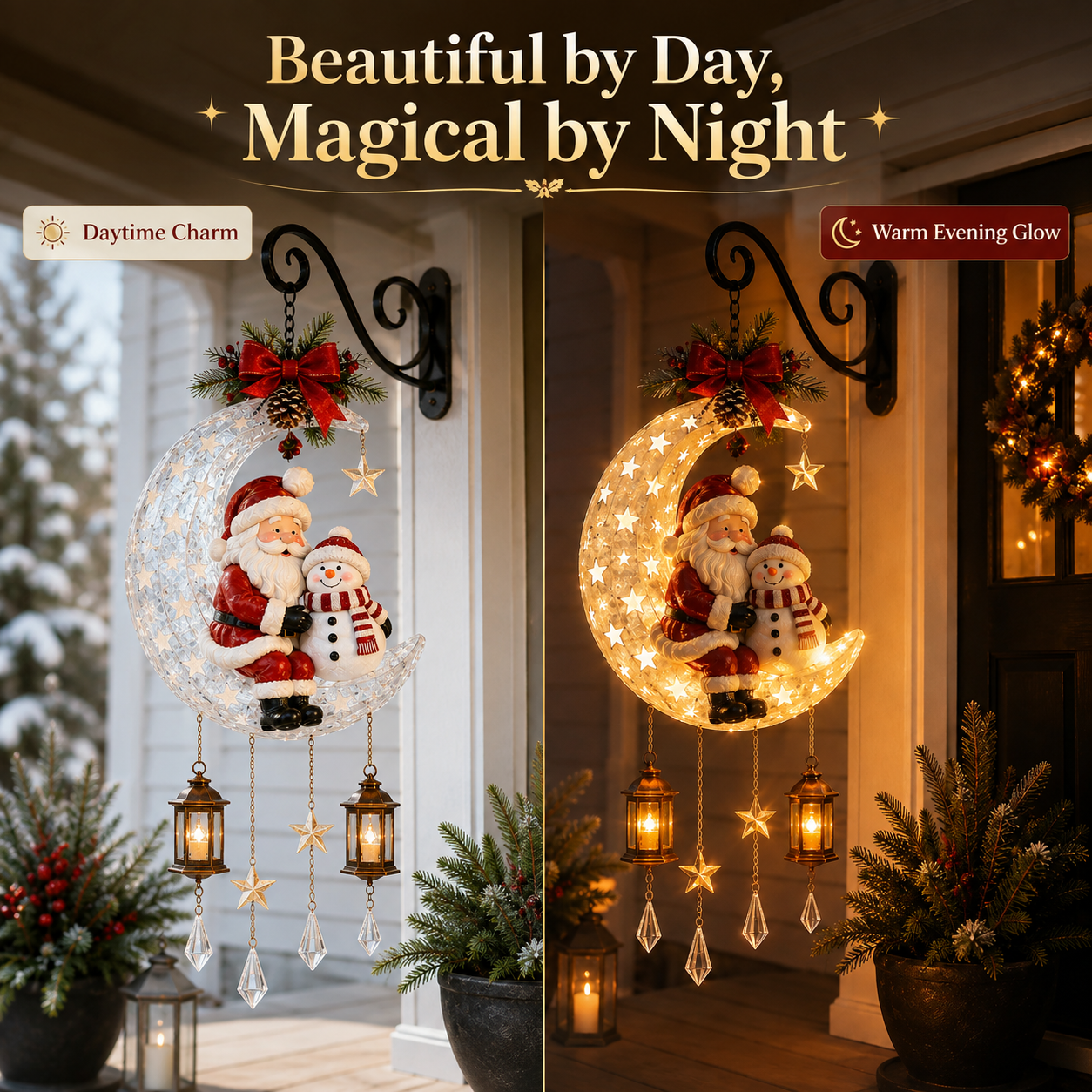 🎄 Lighted Santa &amp; Snowman Crescent Moon Christmas Hanging Decor